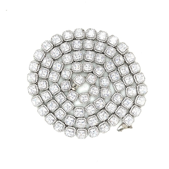 925 Sterling Silver 7.5MM Square Rhodium Chain
